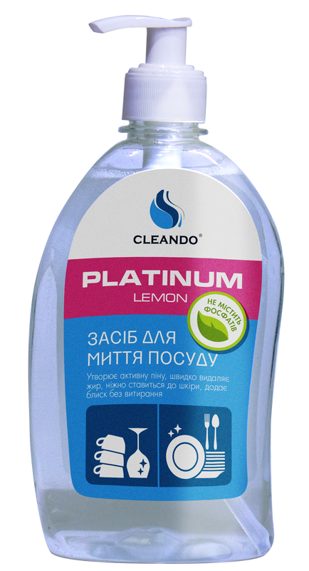 Гель для ручного миття посуду CLEANDO PLATINUM lemon, 0,5л